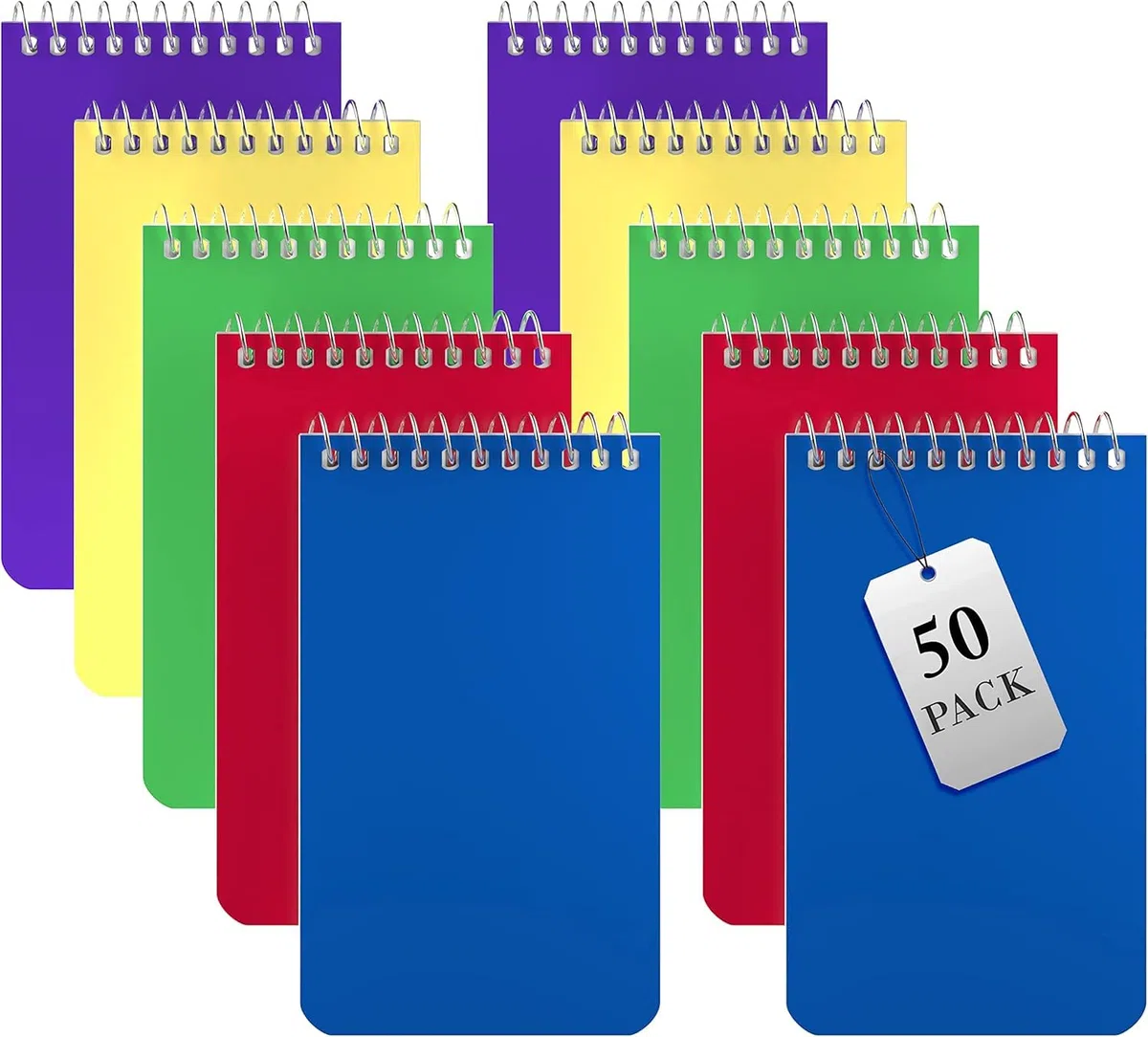 Alitte Cuadernos pequeños, blocs de notas en espiral de 3 x 5 pulgadas (paquete a granel, 50 unidades), blocs de notas para el hogar, oficina, universidad, escuela, papel rayado universitario, 5