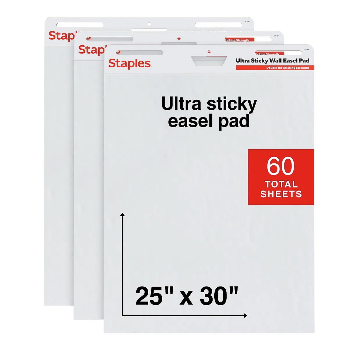 Staples Almohadilla de caballete de pared ultra adhesiva, 25 x 30 pulgadas, 20 hojas/bloc, 3 blocs por paquete (ST62840)